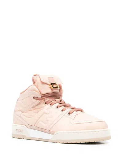 Fendi High-top Pink Sneakers With Textured Finish And Padded Collar In Black