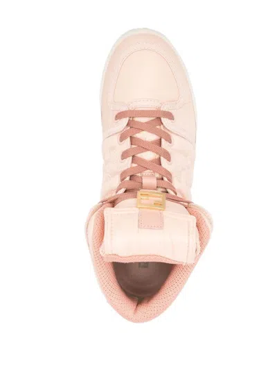 Fendi High-top Pink Sneakers With Textured Finish And Padded Collar In Black