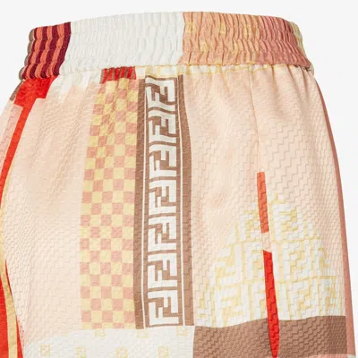 Fendi Silk Shorts With Patchwork Print In Neutral