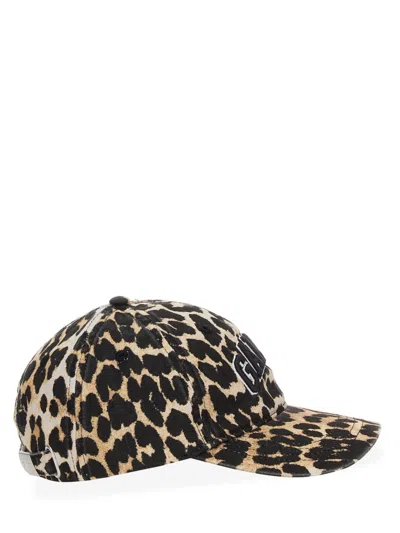 Ganni Logo-embroidered Leopard-print Canvas Cap