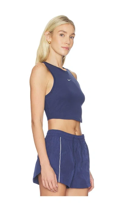 Nike Tight Cropped Mini Rib Tank Top In Blue