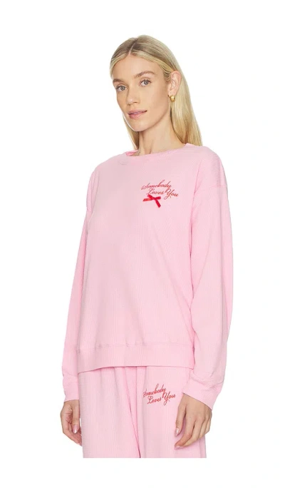 The Mayfair Group Somebody Love You Waffle Crewneck Sweatshirt In Pink