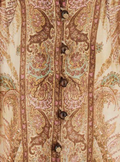 Zimmermann Womens Wanderlust Plunge Linen Midi Dress Tapestry Multi In Brown