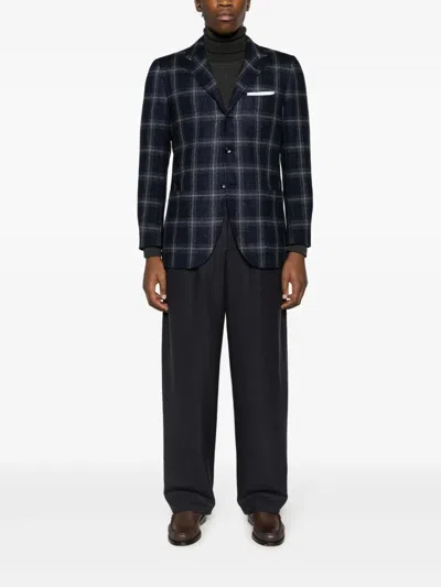 Kiton Plaid-check Single-breasted Blazer In Blue