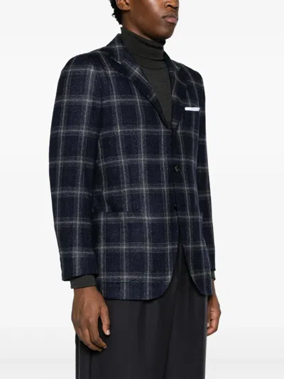 Kiton Plaid-check Single-breasted Blazer In Blue
