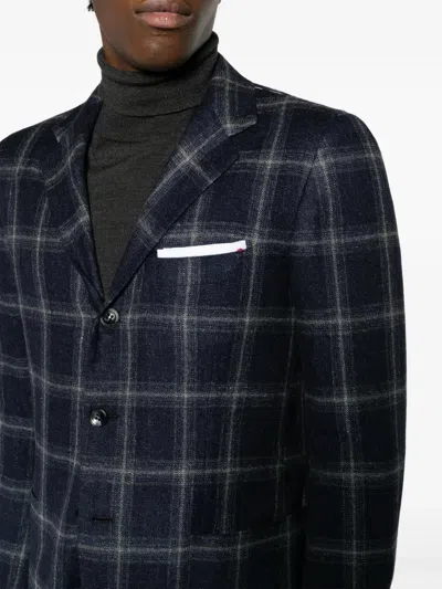 Kiton Plaid-check Single-breasted Blazer In Blue