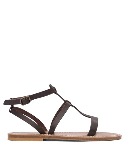 Kjacques K.jacques Minimalist Brown Leather Sandals With Adjustable Ankle Strap In Multi