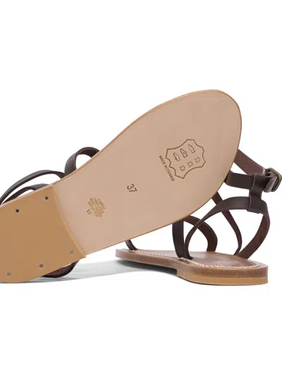 Kjacques K.jacques Minimalist Brown Leather Sandals With Adjustable Ankle Strap In Multi