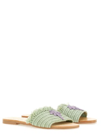 Manebi Logo Embroidered Fringed Trim Sandals In Multi