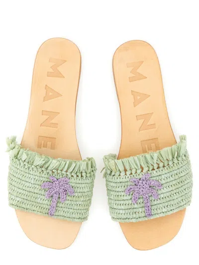 Manebi Logo Embroidered Fringed Trim Sandals In Multi