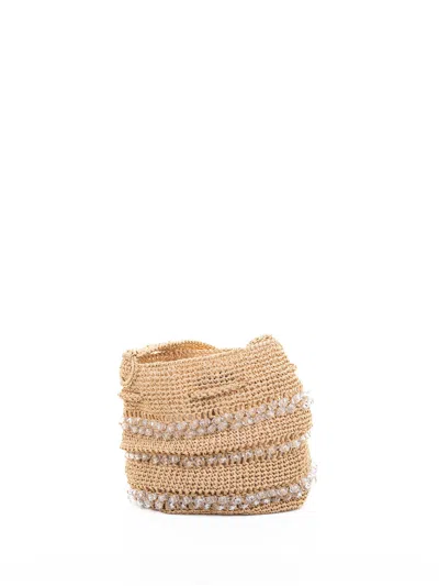 Maria La Rosa Crystal Beaded Bucket Bag In Neutral