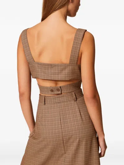 Twinset Plaid-pattern Cropped Blouse In Brown