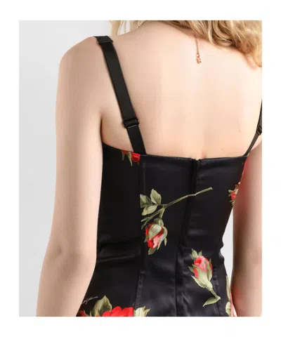 Dolce & Gabbana Black Short Dress With Floral Print In Viscose Woman In Black