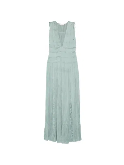 Ulla Johnson Tasneem Plissé Plunge Neck Gown In Blue