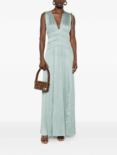 Ulla Johnson Tasneem Plissé Plunge Neck Gown In Blue