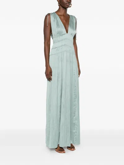 Ulla Johnson Tasneem Plissé Plunge Neck Gown In Blue