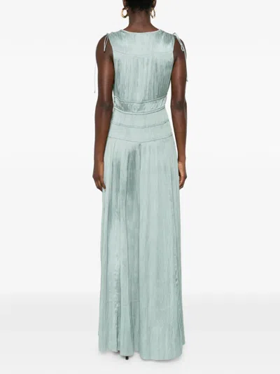 Ulla Johnson Tasneem Plissé Plunge Neck Gown In Blue