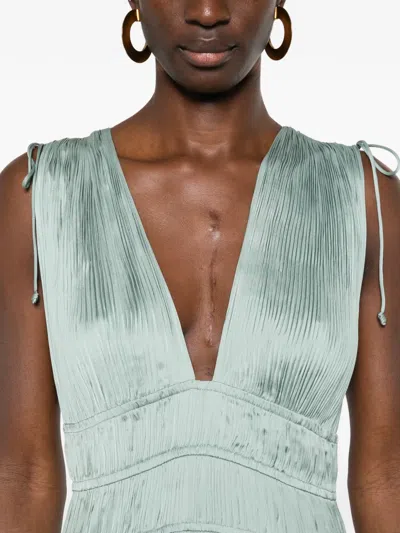 Ulla Johnson Tasneem Plissé Plunge Neck Gown In Blue