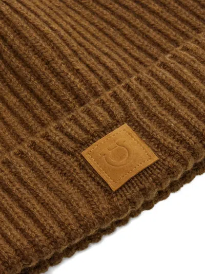 Ferragamo Ribbed-knit Beanie In Brown
