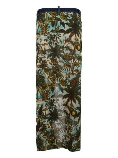 Dsquared2 Tropical-print Midi Skirt In Black
