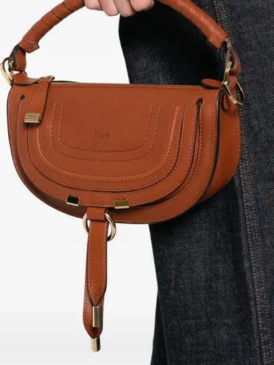 Chloé Mini Marcie Twisted-handle Leather Shoulder Bag In Brown