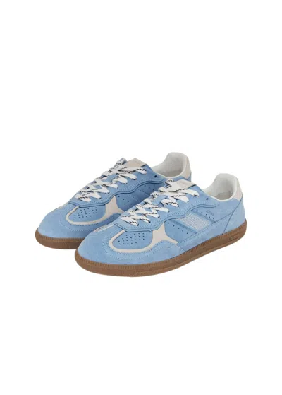 Alohas Light Blue Suede Sneakers With Cream Accents And Contrast Details
