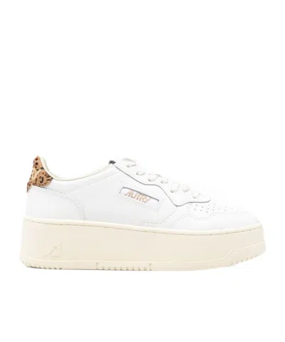 Autry Medalist Platform Sneakers In White And Leopard Leather In White