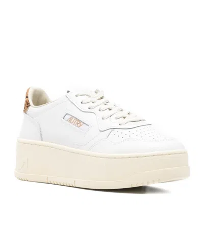 Autry Medalist Platform Sneakers In White And Leopard Leather In White