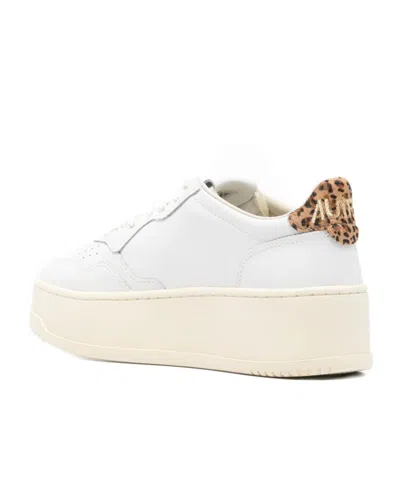 Autry Medalist Platform Sneakers In White And Leopard Leather In White