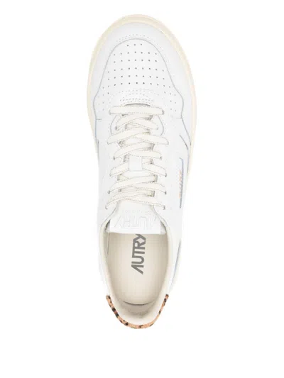 Autry Medalist Platform Sneakers In White And Leopard Leather In White