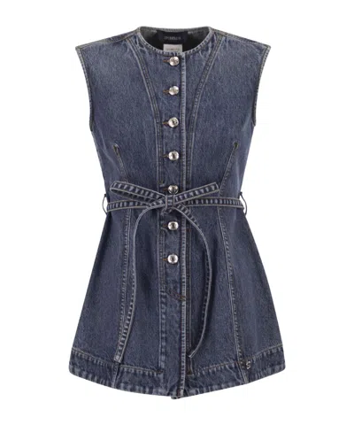 Sportmax Blue Solid Round Neck Top In Blue