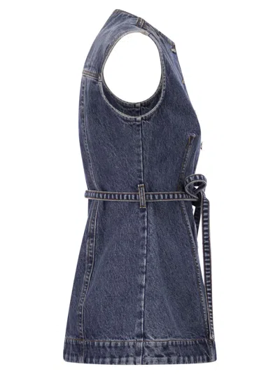 Sportmax Blue Solid Round Neck Top In Blue