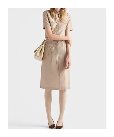 Prada Drawstring Pencil Midi Skirt In Brown