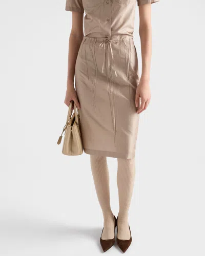 Prada Drawstring Pencil Midi Skirt In Brown