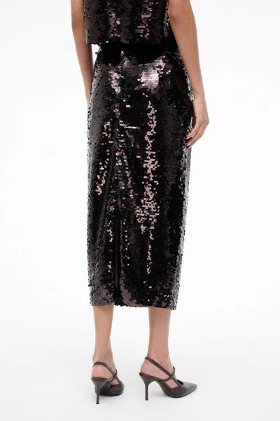 Staud Ciara Sequin High-waisted Midi Skirt In Black
