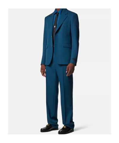 Versace Wool Jogger Pants In Blue