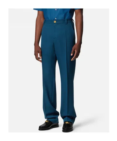 Versace Wool Jogger Pants In Blue