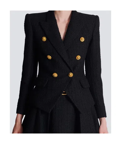 Balmain 6-button Fitted Wool Jacket In Black