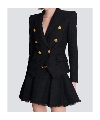 Balmain 6-button Fitted Wool Jacket In Black