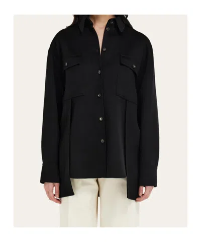 Ferragamo Mixed Cashmere Overshirt In Black