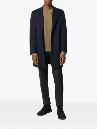 Kiton Single-breasted Coat In Blue