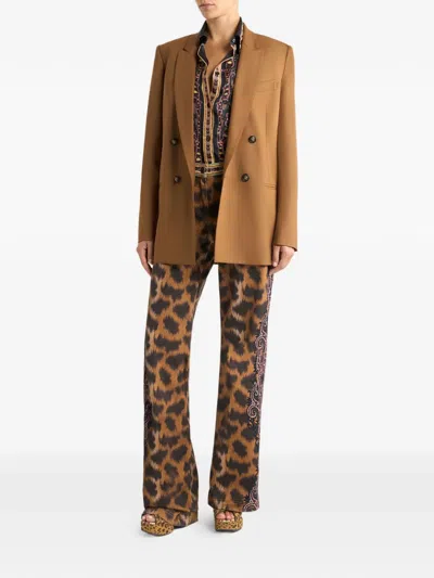 Etro Bootcut Jeans In Bull Denim With Animal Motif In Multi