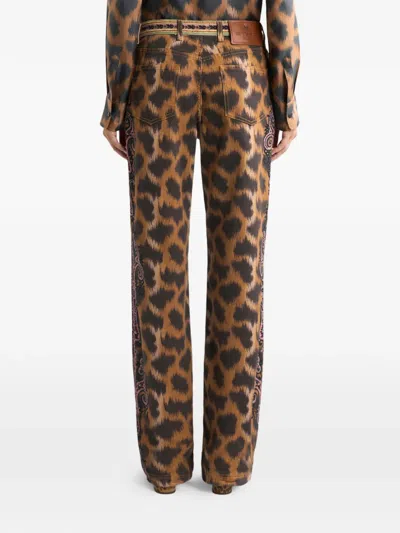 Etro Bootcut Jeans In Bull Denim With Animal Motif In Multi