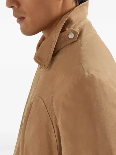 Brunello Cucinelli Long-sleeved Leather Jacket In Brown