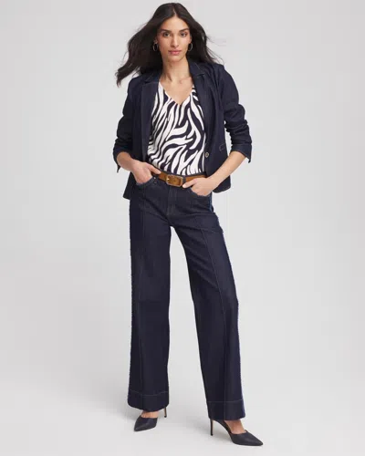 Chico's Ella Zebra V-neck Pullover Sweater In Blue