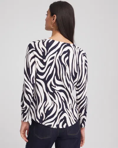 Chico's Ella Zebra V-neck Pullover Sweater In Blue