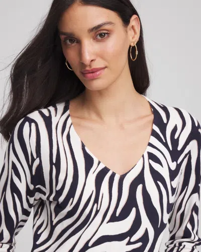 Chico's Ella Zebra V-neck Pullover Sweater In Blue