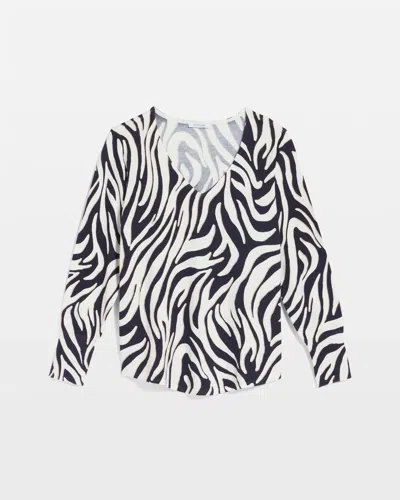 Chico's Ella Zebra V-neck Pullover Sweater In Blue