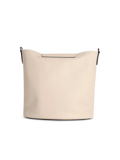 Longchamp Paper Leather Bucket Bag With Adjustable Strap In Neutral