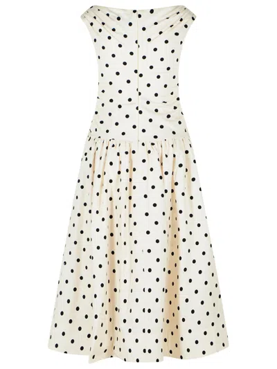 Self-portrait White Dress With All-over Polka Dot And Flared Skirt In Cotton Woman In Orange